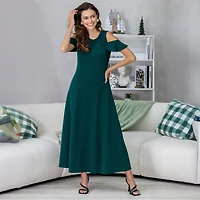 24seven Comfort Apparel Womens Round Neck Short Sleeve Maxi Dress
