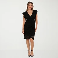24seven Comfort Apparel Womens Midi V Neck Short Sleeve Casual Bodycon Dress