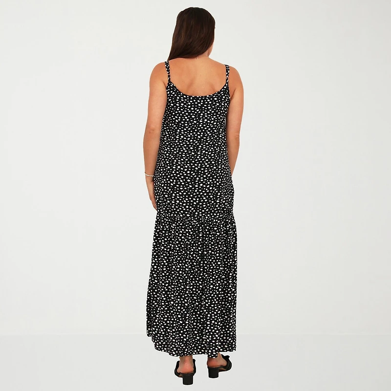 24seven Comfort Apparel Womens Scoop Neck Sleeveless Dots A-Line Dress