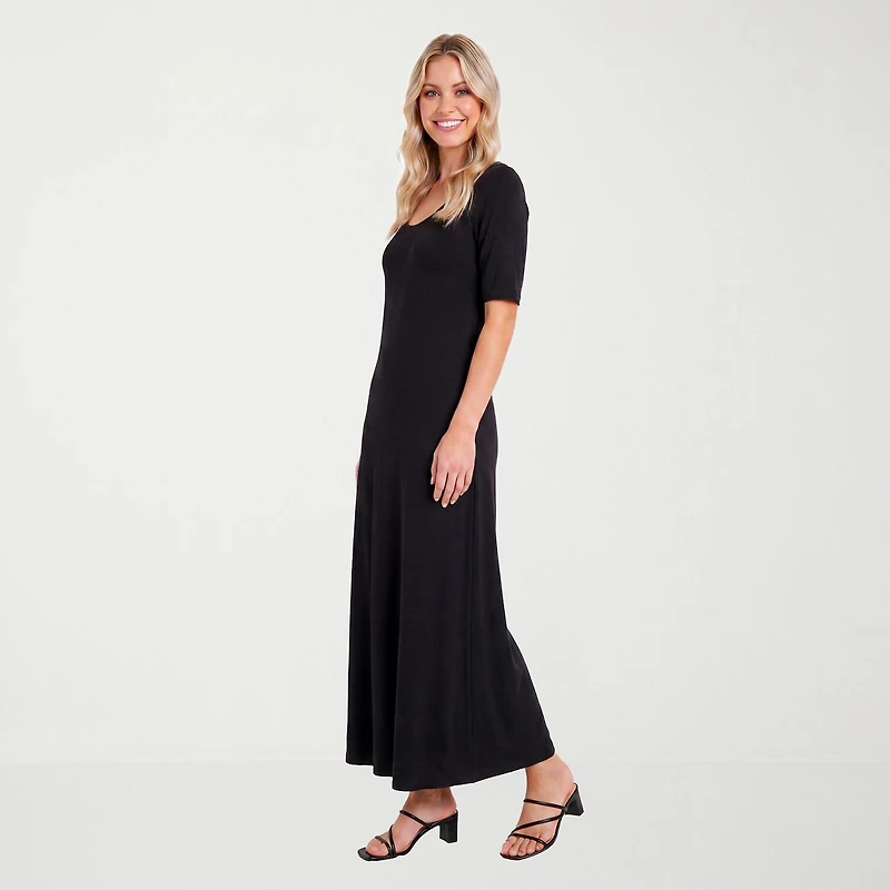 24seven Comfort Apparel Womens Scoop Neck Short Sleeve Maxi Dress