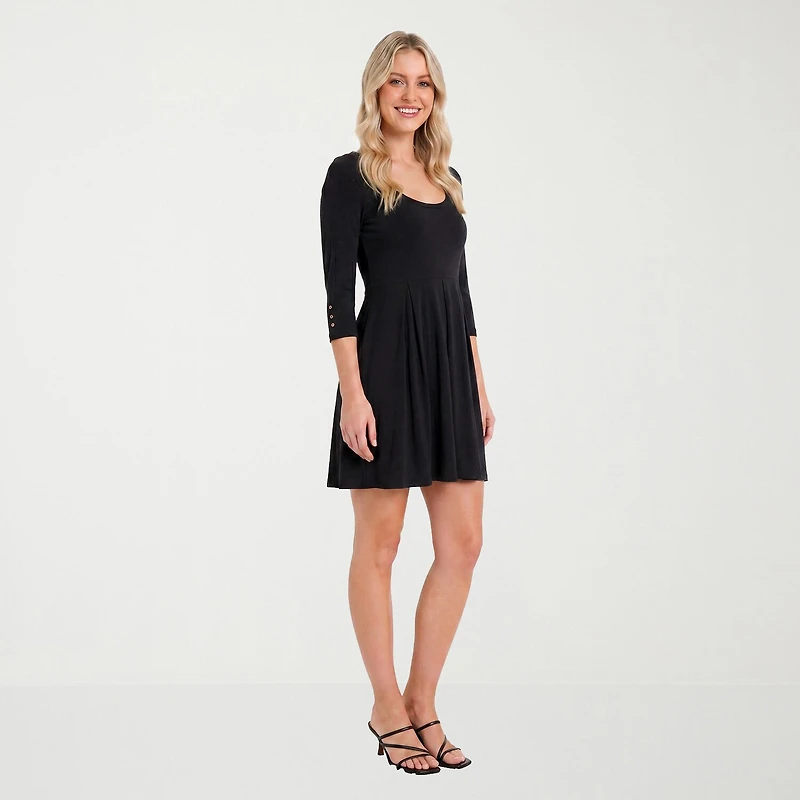 24seven Comfort Apparel Womens Scoop Neck Long Sleeve Fit + Flare Dress