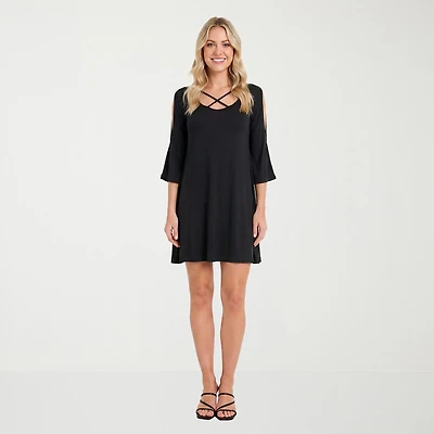 24seven Comfort Apparel Womens Scoop Neck Sleeveless Fit + Flare Dress