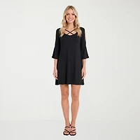 24seven Comfort Apparel Womens V Neck Elbow Sleeve Fit + Flare Dress