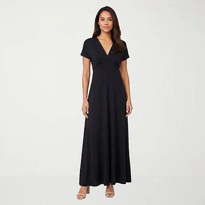 24seven Comfort Apparel Womens V Neck Short Sleeve Maxi Dress