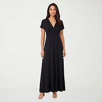 24seven Comfort Apparel Womens V Neck Short Sleeve Maxi Dress