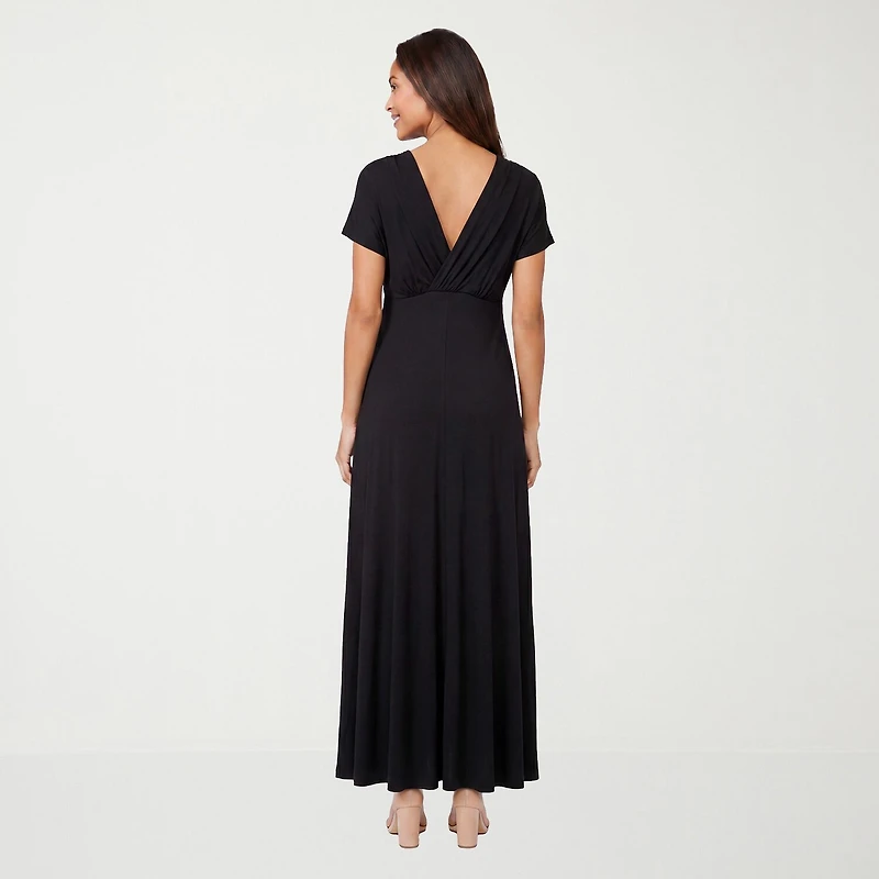 24seven Comfort Apparel Womens V Neck Short Sleeve Maxi Dress