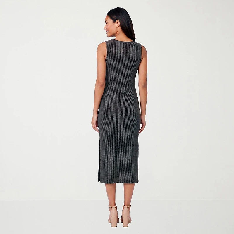 24seven Comfort Apparel Womens Midi Scoop Neck Sleeveless Casual Bodycon Dress