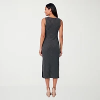 24seven Comfort Apparel Womens Midi Scoop Neck Sleeveless Casual Bodycon Dress