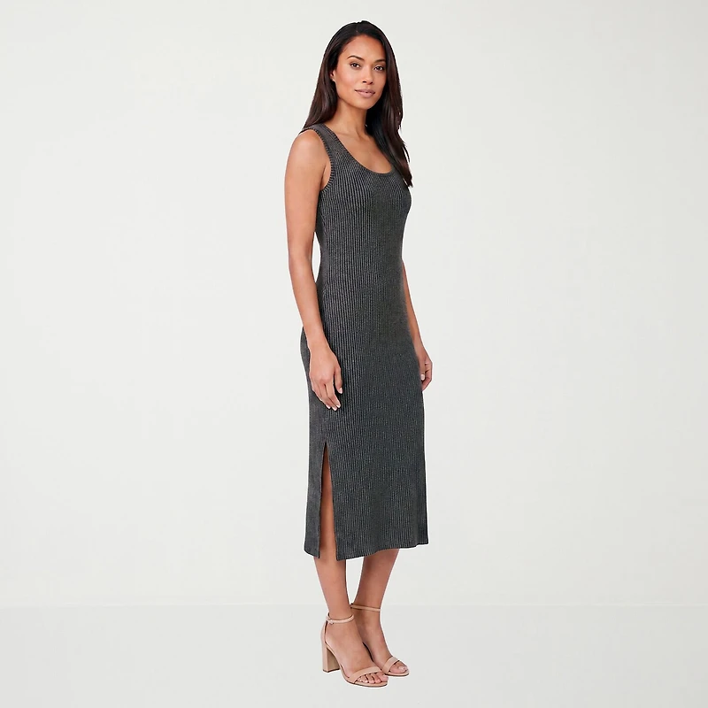 24seven Comfort Apparel Womens Midi Scoop Neck Sleeveless Casual Bodycon Dress