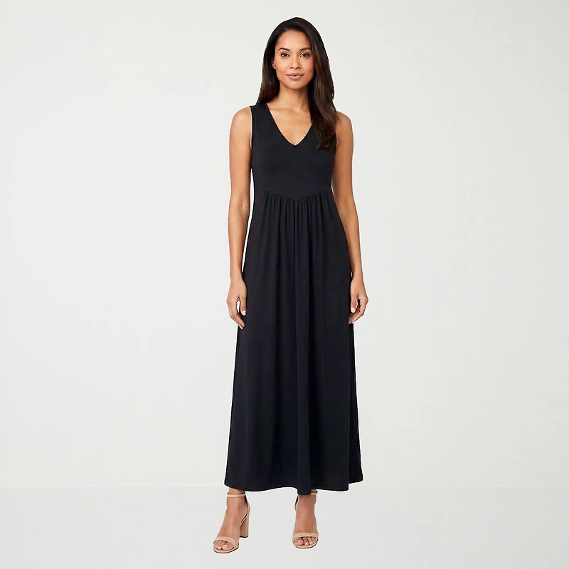 24seven Comfort Apparel Womens V Neck Sleeveless Maxi Dress