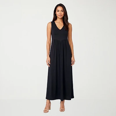 24seven Comfort Apparel Womens V Neck Sleeveless Maxi Dress