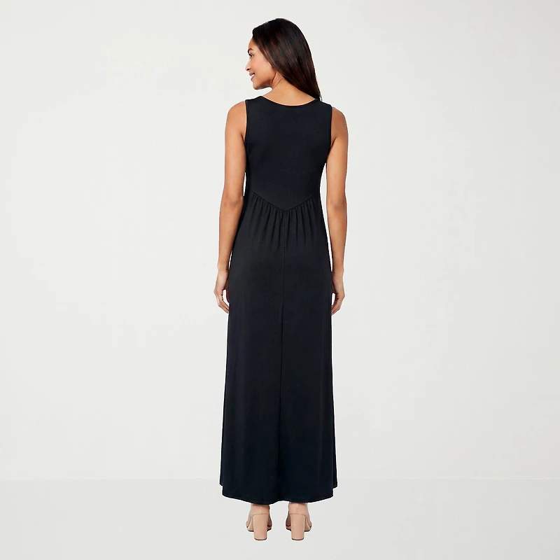 24seven Comfort Apparel Womens V Neck Sleeveless Maxi Dress