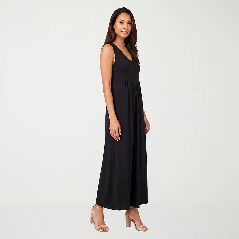 24seven Comfort Apparel Womens V Neck Sleeveless Maxi Dress