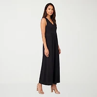 24seven Comfort Apparel Womens V Neck Sleeveless Maxi Dress