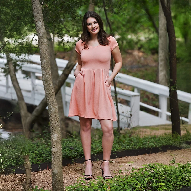 24seven Comfort Apparel Womens Scoop Neck Short Sleeve Fit + Flare Dress