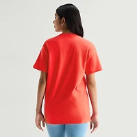 Womens Juniors Crew Neck Short Sleeve Oversized Cars Graphic T-Shirt
