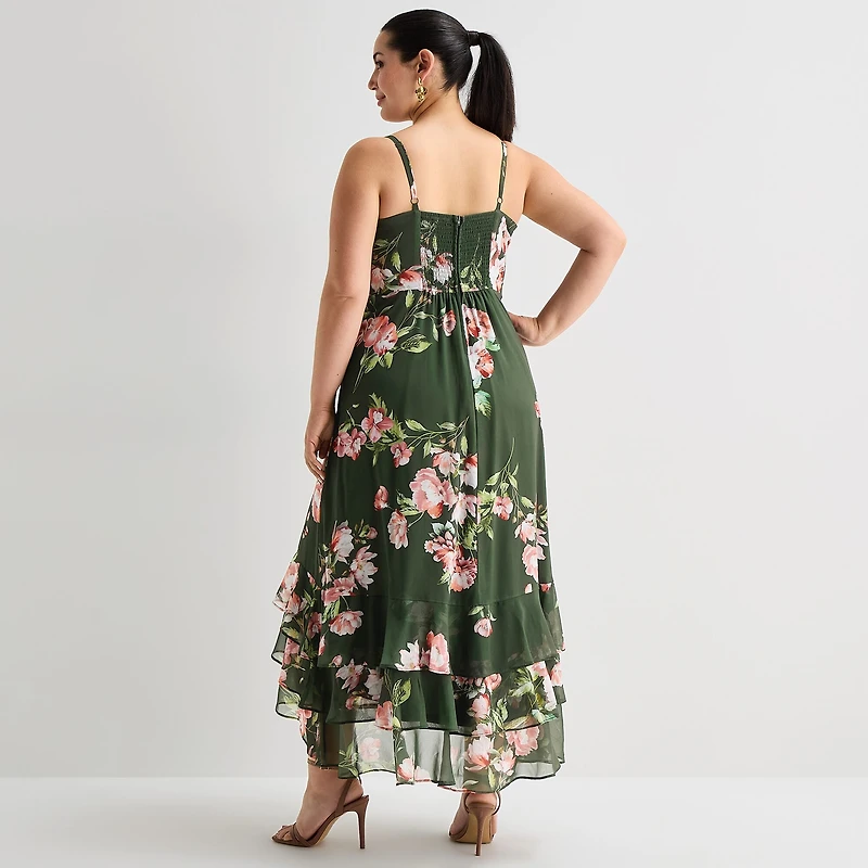 Premier Amour Womens Plus High-Low Sweetheart Neck Sleeveless Maxi Dress