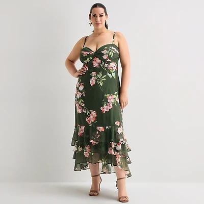 Premier Amour Womens Plus High-Low Sweetheart Neck Sleeveless Maxi Dress