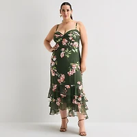 Premier Amour Womens Plus High-Low Sweetheart Neck Sleeveless Maxi Dress