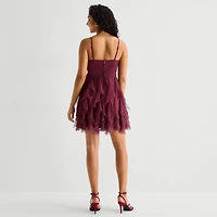 Radiante Couture Womens Juniors Scoop Neck Sleeveless Fit + Flare Dress
