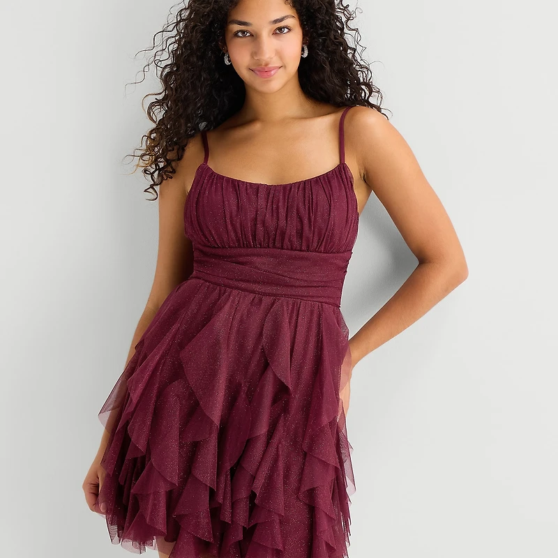 Radiante Couture Womens Juniors Scoop Neck Sleeveless Fit + Flare Dress