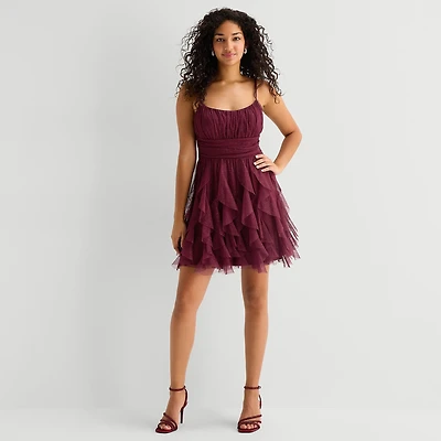 Radiante Couture Womens Juniors Scoop Neck Sleeveless Fit + Flare Dress