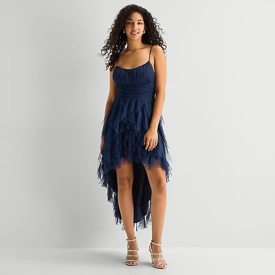 Radiante Couture Womens Juniors High-Low Scoop Neck Sleeveless Fit + Flare Dress