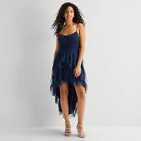 Radiante Couture Womens Juniors High-Low Scoop Neck Sleeveless Fit + Flare Dress