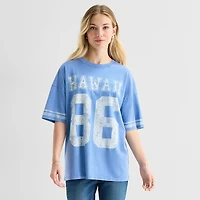 Arizona Womens Juniors Crew Neck Short Sleeve Oversized Graphic T-Shirt
