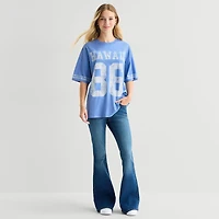 Arizona Womens Juniors Crew Neck Short Sleeve Oversized Graphic T-Shirt
