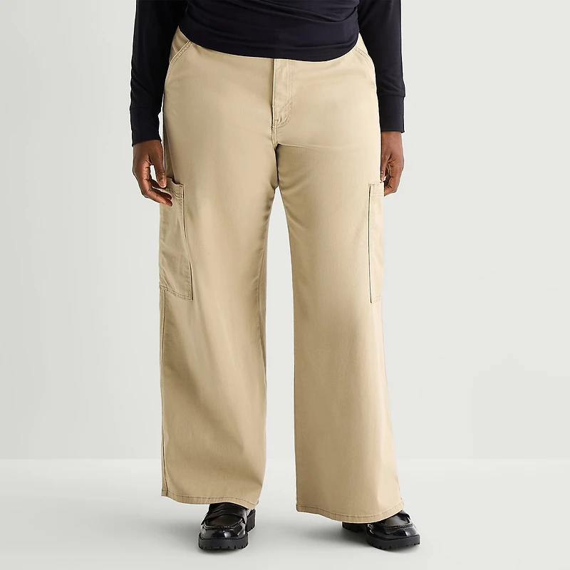 Arizona Womens Juniors Plus Wide Leg Low Rise Cargo Pant