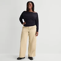 Arizona Womens Juniors Plus Wide Leg Low Rise Cargo Pant