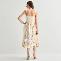 Melonie T Womens Midi Sweetheart Neck Sleeveless Floral Fit + Flare Dress