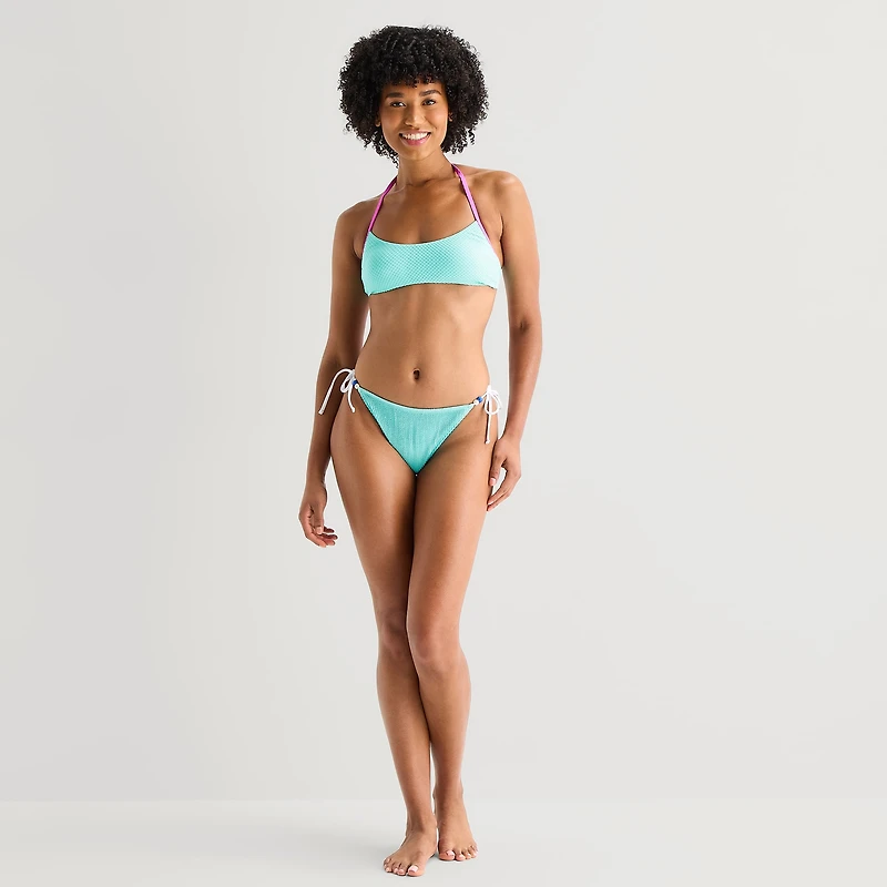 Arizona Womens Lined Side Tie Textured Juniors Cheeky Bikini Swimsuit Bottom