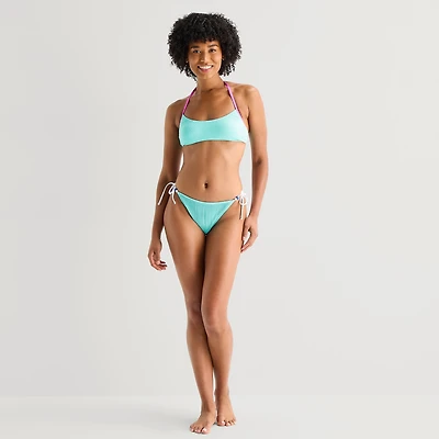 Arizona Womens Lined Side Tie Textured Juniors Cheeky Bikini Swimsuit Bottom