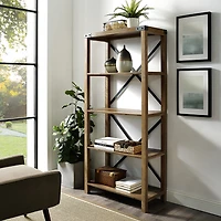 Farmhouse Metal Accented Wood Bookcase