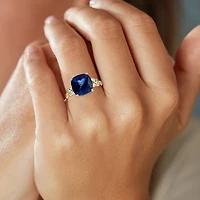 Womens Diamond Accent Gemstone 10K Gold Side Stone Cushion Cocktail Ring