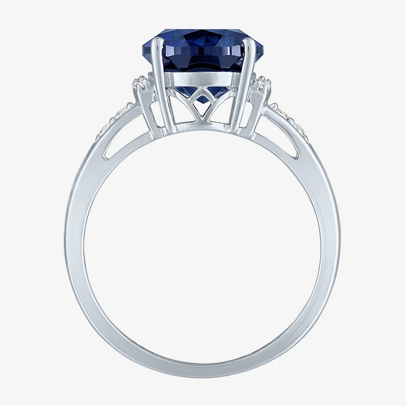 Womens Diamond Accent Lab Created Gemstone 10K Gold Side Stone Cocktail Ring