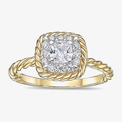 Diamonart Womens Cubic Zirconia 14K Gold Over Silver Square Halo Engagement Ring