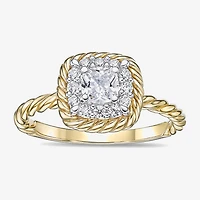 Diamonart Womens Cubic Zirconia 14K Gold Over Silver Square Halo Engagement Ring