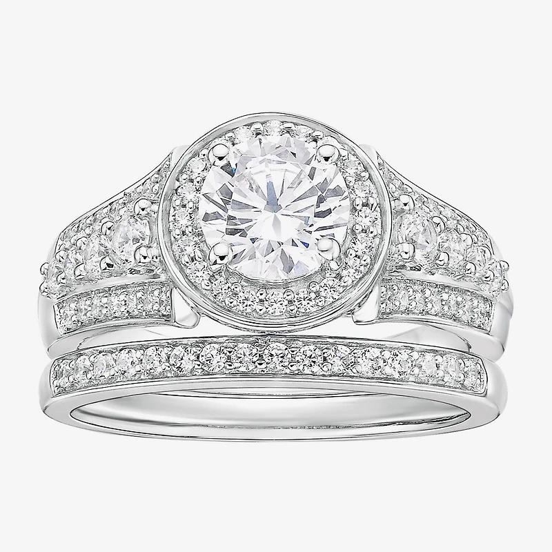 DiamonArt® Womens White Cubic Zirconia Sterling Silver Bridal Set