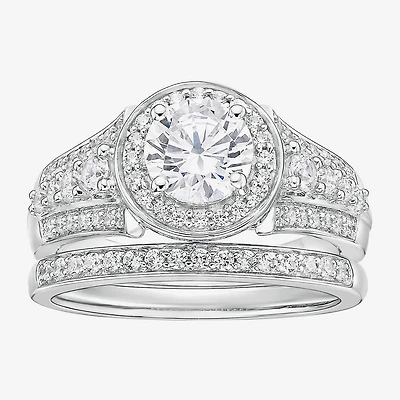 DiamonArt® Womens White Cubic Zirconia Sterling Silver Bridal Set