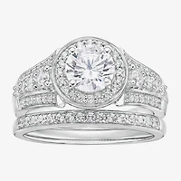 DiamonArt® Womens White Cubic Zirconia Sterling Silver Bridal Set