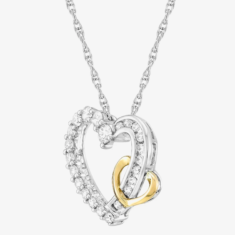 Womens White Cubic Zirconia Heart 18 Inch Pendant Necklace