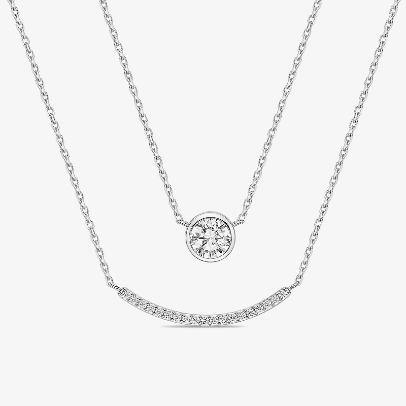 Diamonart Womens Cubic Zirconia Sterling Silver Bar Circle 18 Inch Pendant Necklace
