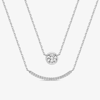 Diamonart Womens Cubic Zirconia Sterling Silver Bar Circle 18 Inch Pendant Necklace