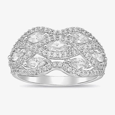 Womens Cubic Zirconia Sterling Silver Cocktail Ring