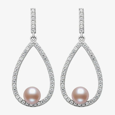 Womens Pink Cultured Freshwater Pearl Sterling Silver Pear Drop Earrings