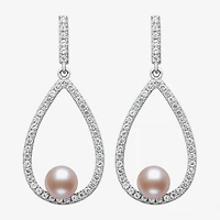 Womens Pink Cultured Freshwater Pearl Sterling Silver Pear Drop Earrings