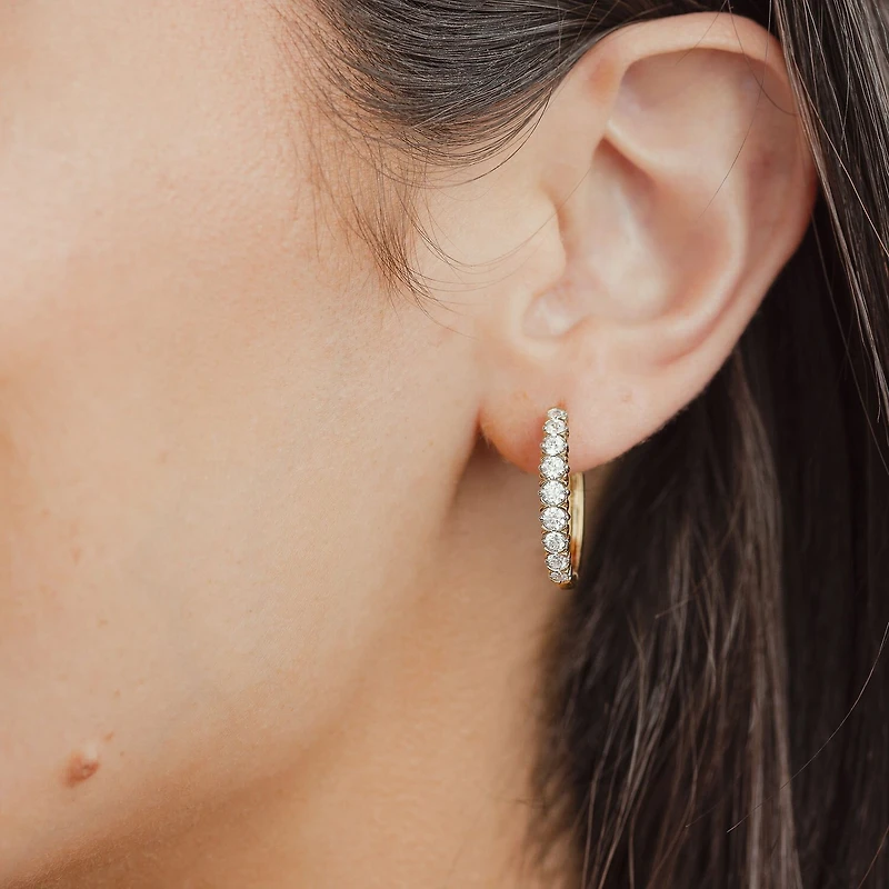 (G-Si2) Womens 1 CT. T.W. Lab Grown White Diamond 10K Gold 21.9mm Hoop Earrings